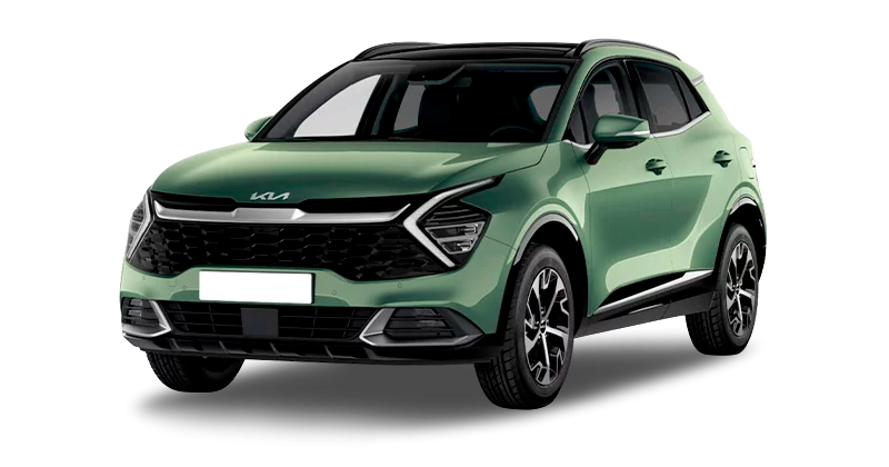 Renting Coches Kia Sportage-1.6 HEV Drive Experience Green, Dark Penta Metal, Deluxe White