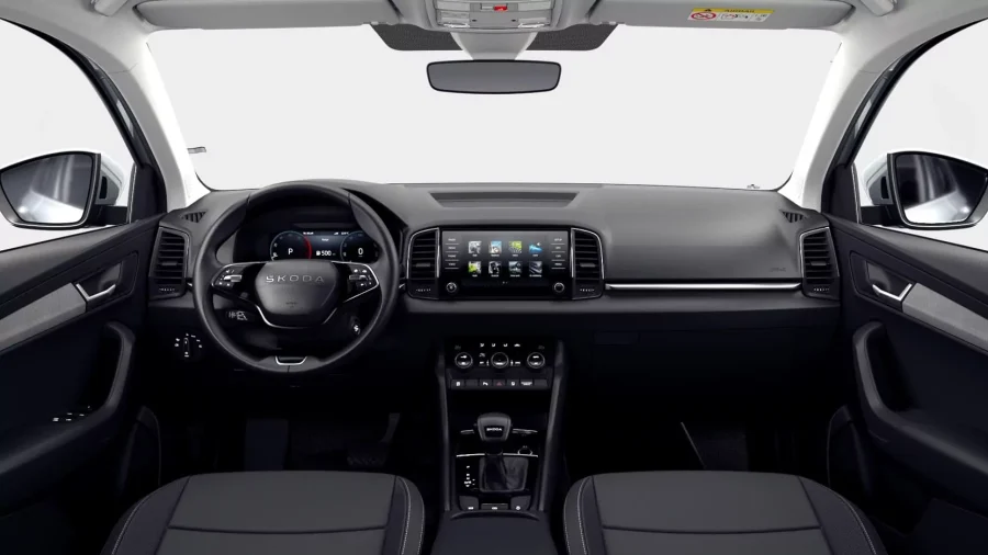 Renting Coches Skoda Karoq 2.0 TDI DSG Selection Blanco Luna, Gris Graphite, Plata Brillante