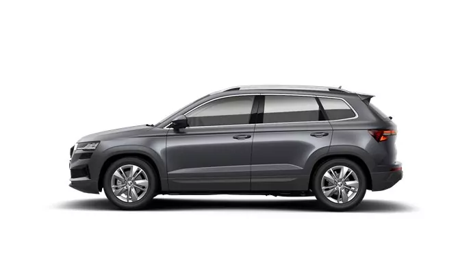 Renting Coches Skoda Karoq 1.5 TSI DSG Selection Gris Graphite, Blanco Luna