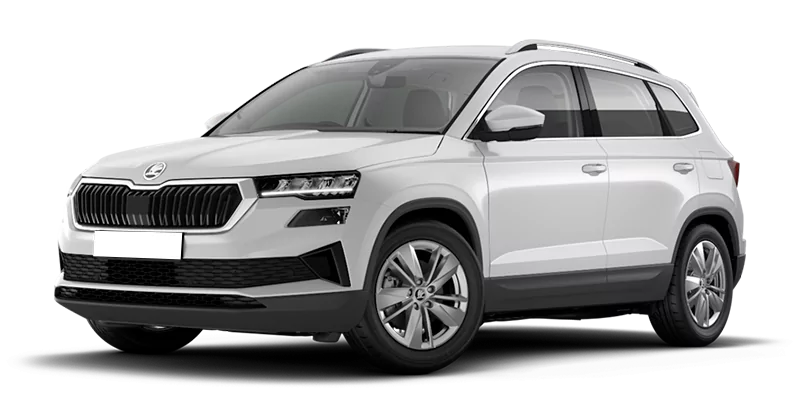 Renting Coches Skoda Karoq 2.0 TDI DSG Selection Blanco Luna, Gris Graphite, Plata Brillante