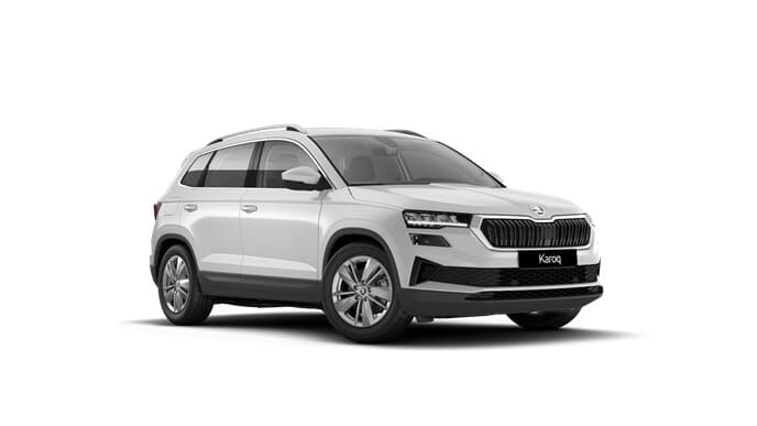 Renting Coches Skoda Karoq 2.0 TDI DSG Selection Blanco Luna, Gris Graphite, Plata Brillante