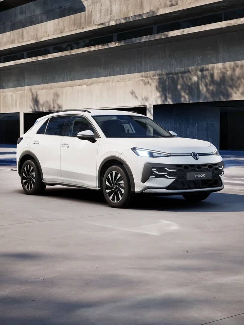 Renting Coches Volkswagen T-Roc 1.5 eTSI 85kW DSG MAS Blanco Punto, Gris Lobo