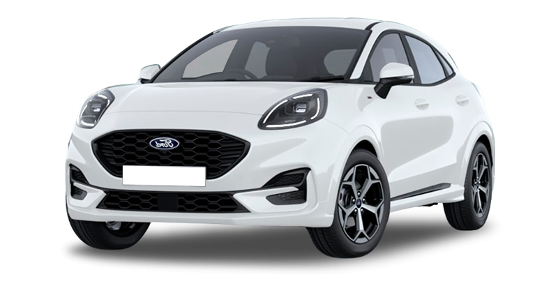 Renting Coches Ford Puma 1.0 EcoBoost MHEV ST-Line Blanco, Azul Digital Aqua, Gris Cactus