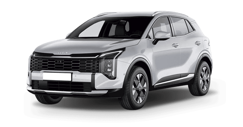 Renting Coches Kia Sportage-1.6 T-GDi HEV Drive 4×2 Deluxe White, Lunar Silver, Dark Penta Metal